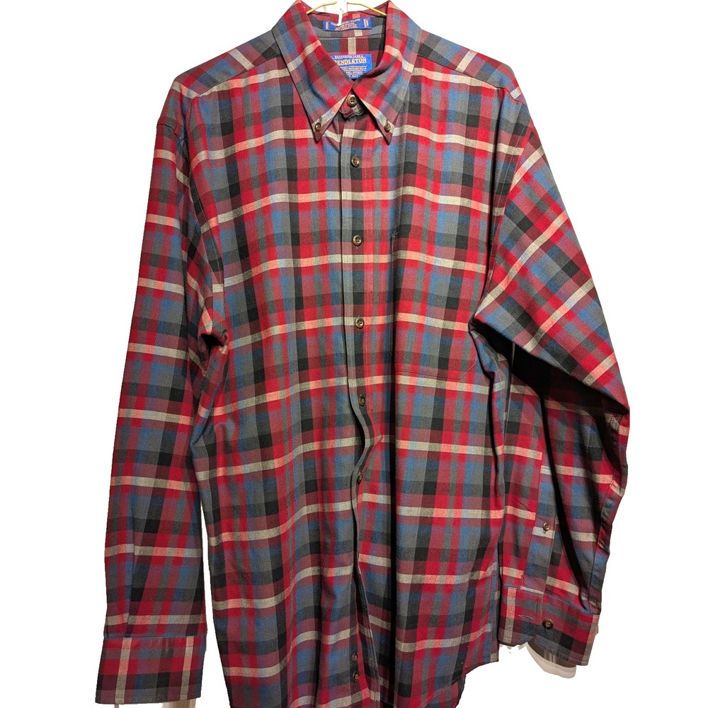Pendleton Shirt Men M Plaid Button Long Sleeve Merino Wool/Pima Canterbury Cloth